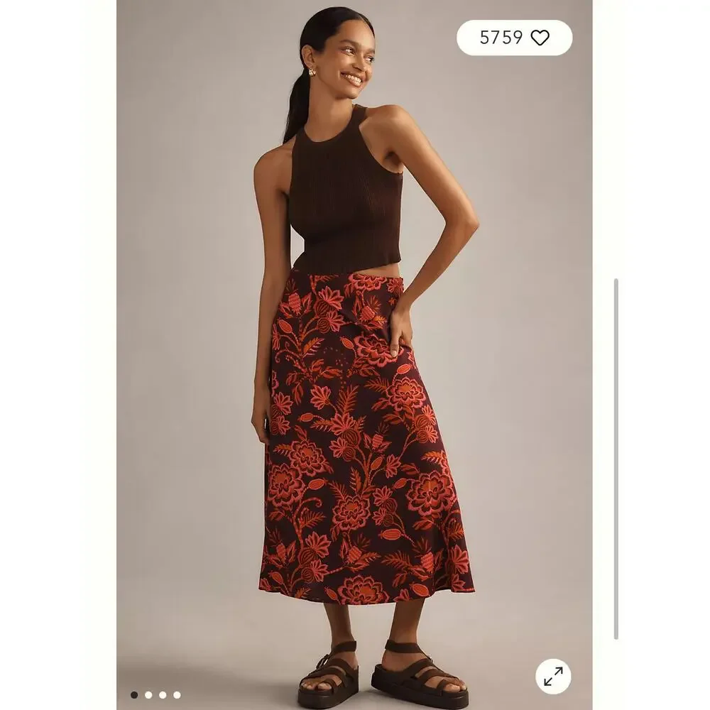 Farm Rio Anthropologie Slip Midi Skirt Size Small - Picture 1 of 8